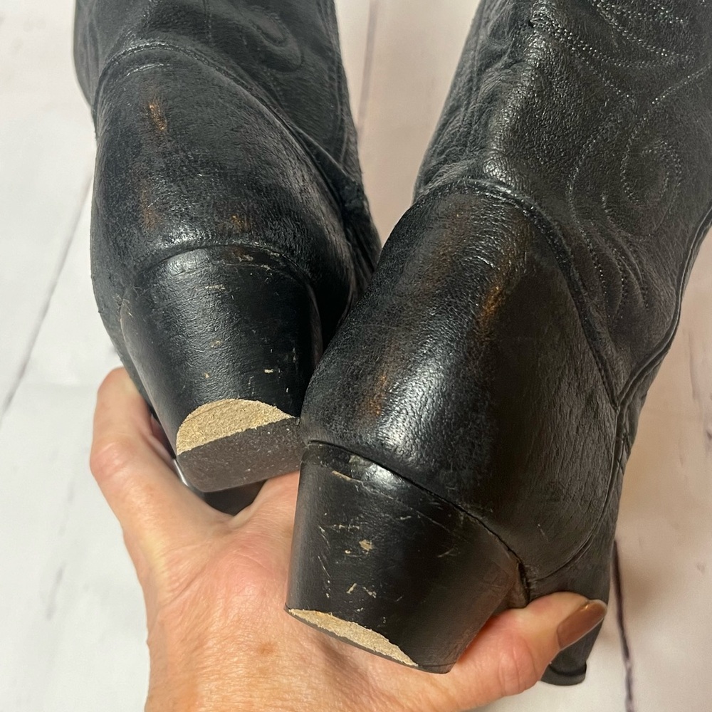 Vintage soft black leather with silver tips western cowboy boots - Picture 15 of 15